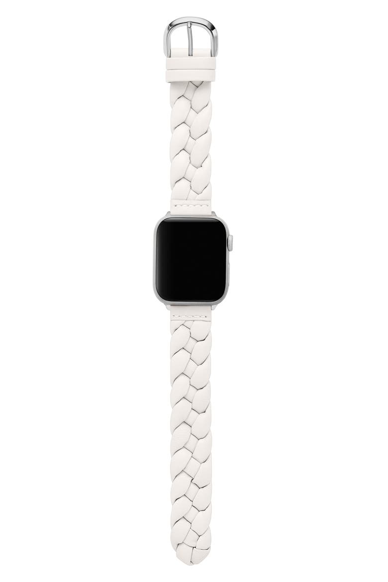 braided leather 18mm Apple Watch® watchband, Alternate, color, WHITE