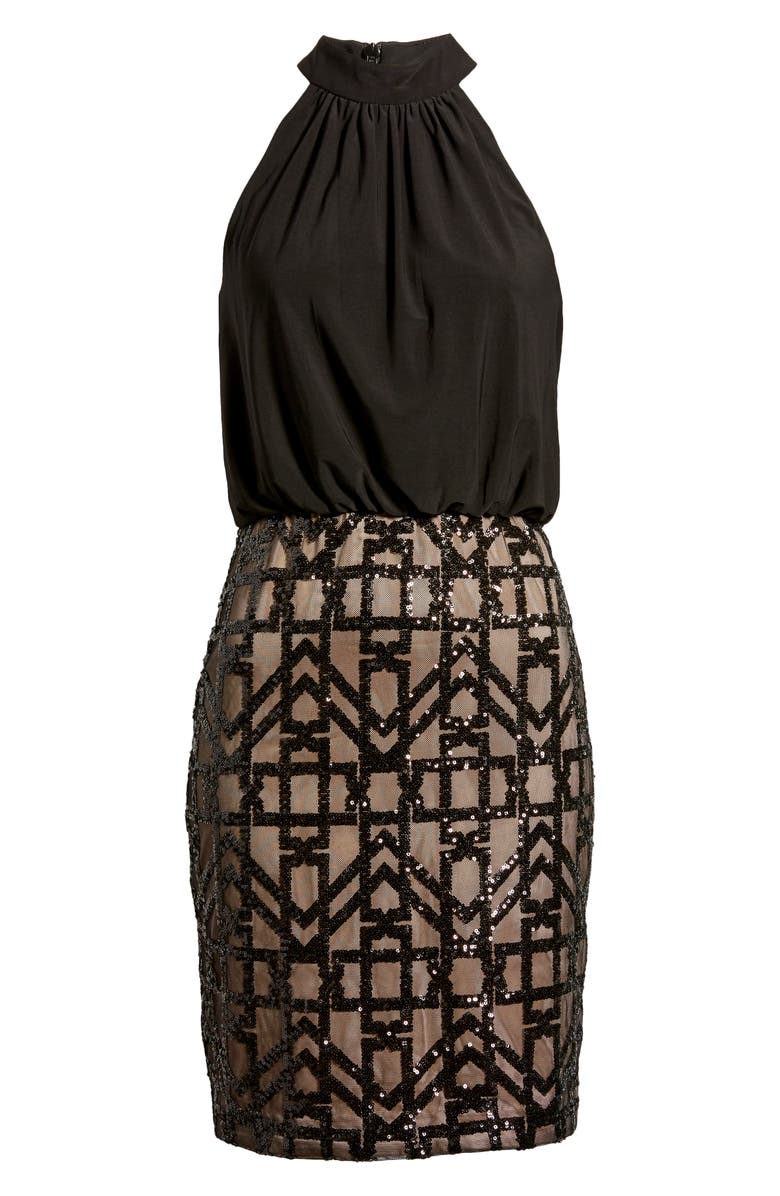 Vince Camuto Sequin Detail Halter Neck Cocktail Dress, Alternate, color,