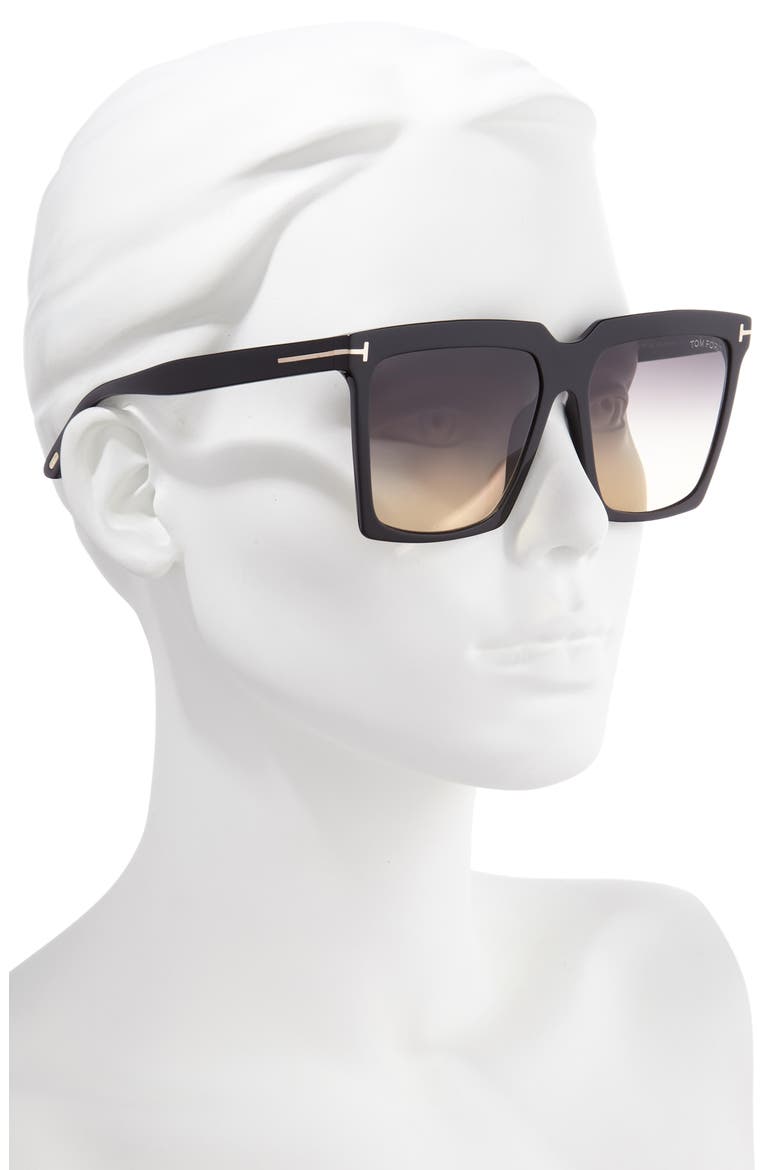 Sabrina 58mm Square Sunglasses, Alternate, color, SHINY BLACK/ SMOKE GRADIENT