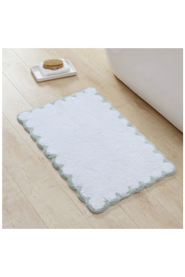Scallop Detail Cotton Bath Mat, Alternate, color, SAGE