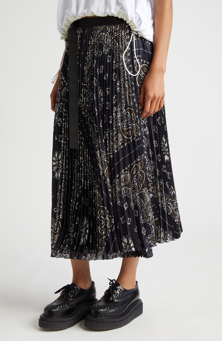 Sacai Bandana Print Pleated Midi Skirt, Alternate, color,