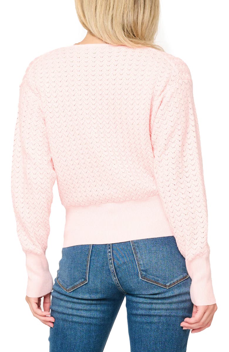 GIBSONLOOK Surplice V-Neck Cotton Blend Pointelle Sweater, Alternate, color, Pink Smoke