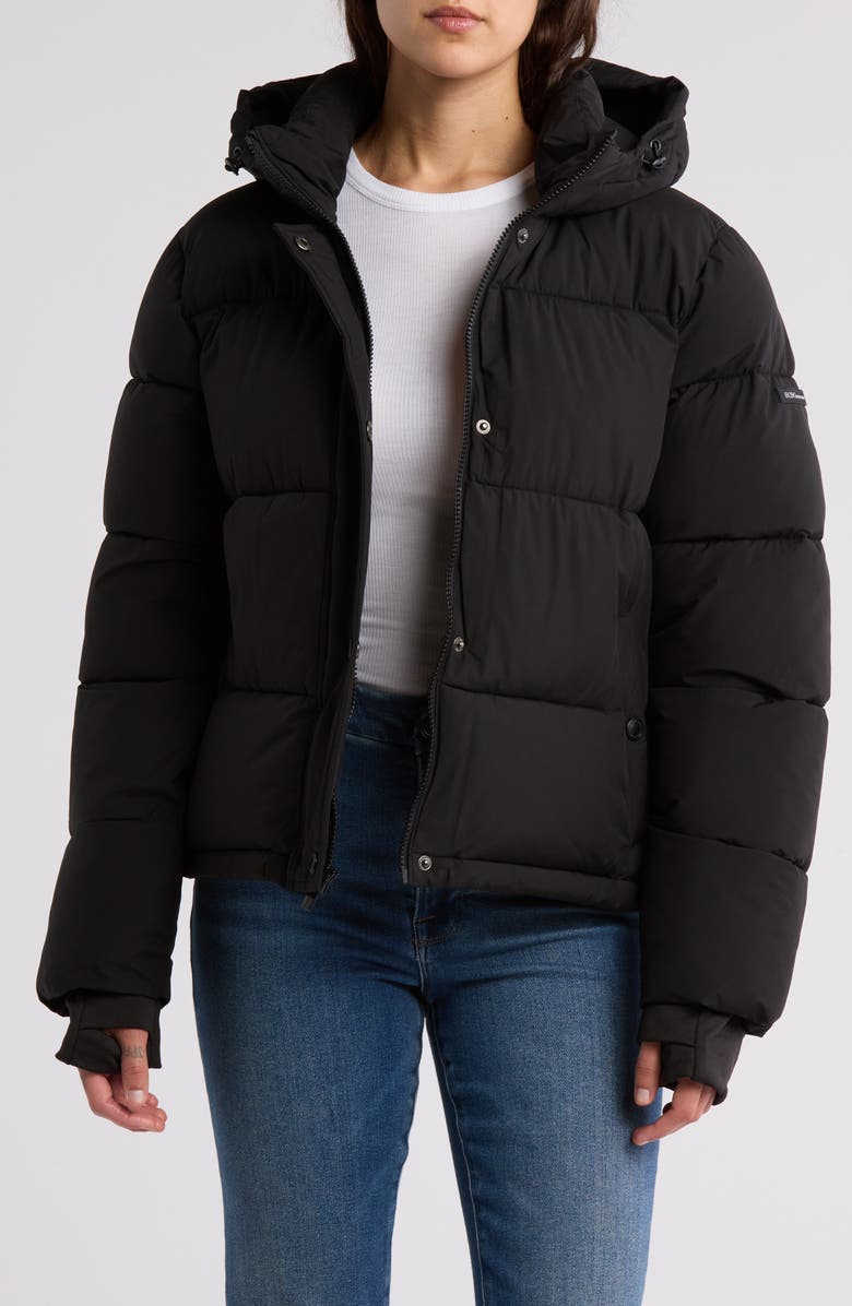 BCBGeneration Channel Quilted Hooded Short Puffer Jacket, Alternate, color, 