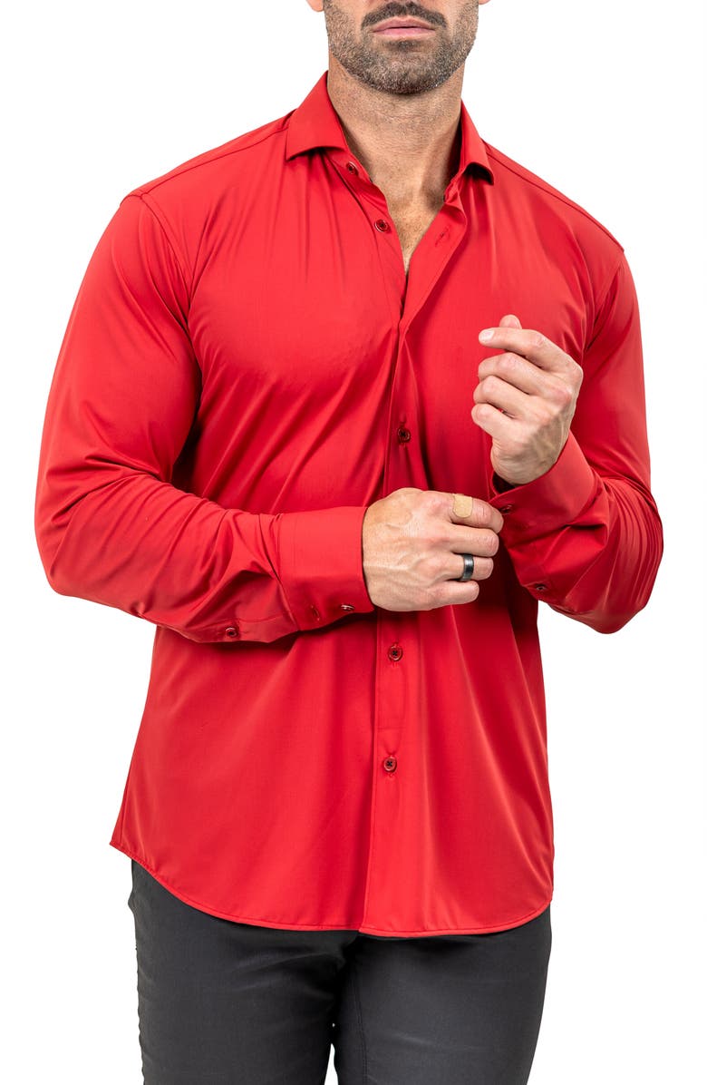 Maceoo Eins Marthy Contemporary Fit Button-Up Shirt, Alternate, color, Red