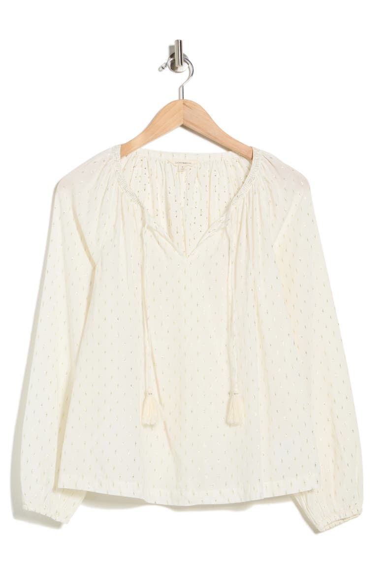 Tassel Tie Neck Top, Alternate, color, GARDENIA