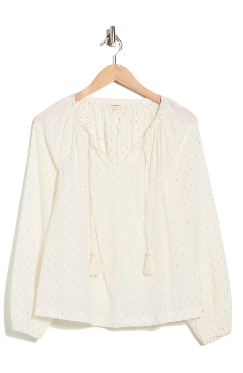 Lucky Brand Tassel Tie Neck Top, Alternate, color, Gardenia