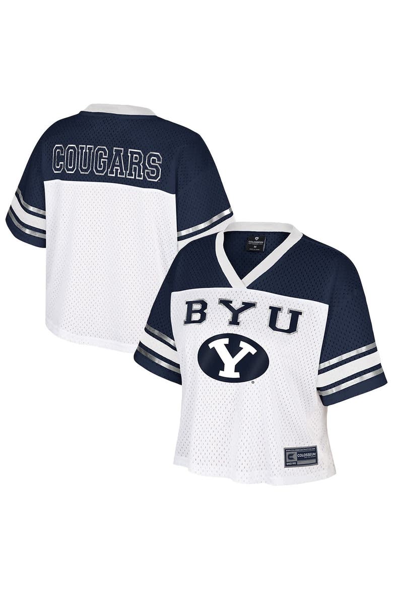 Women's Colosseum  White BYU Cougars Treasure Cropped Football Jersey, Main, color, White