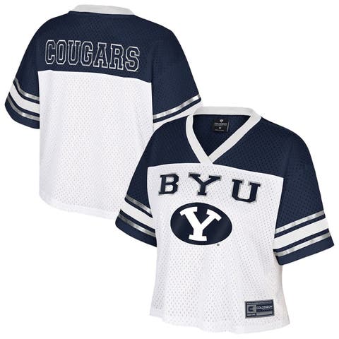Women's Colosseum  White BYU Cougars Treasure Cropped Football Jersey