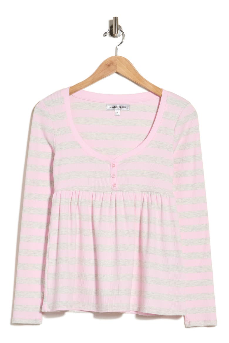 Striped Henley Babydoll Top, Alternate, color, PINK COMBO