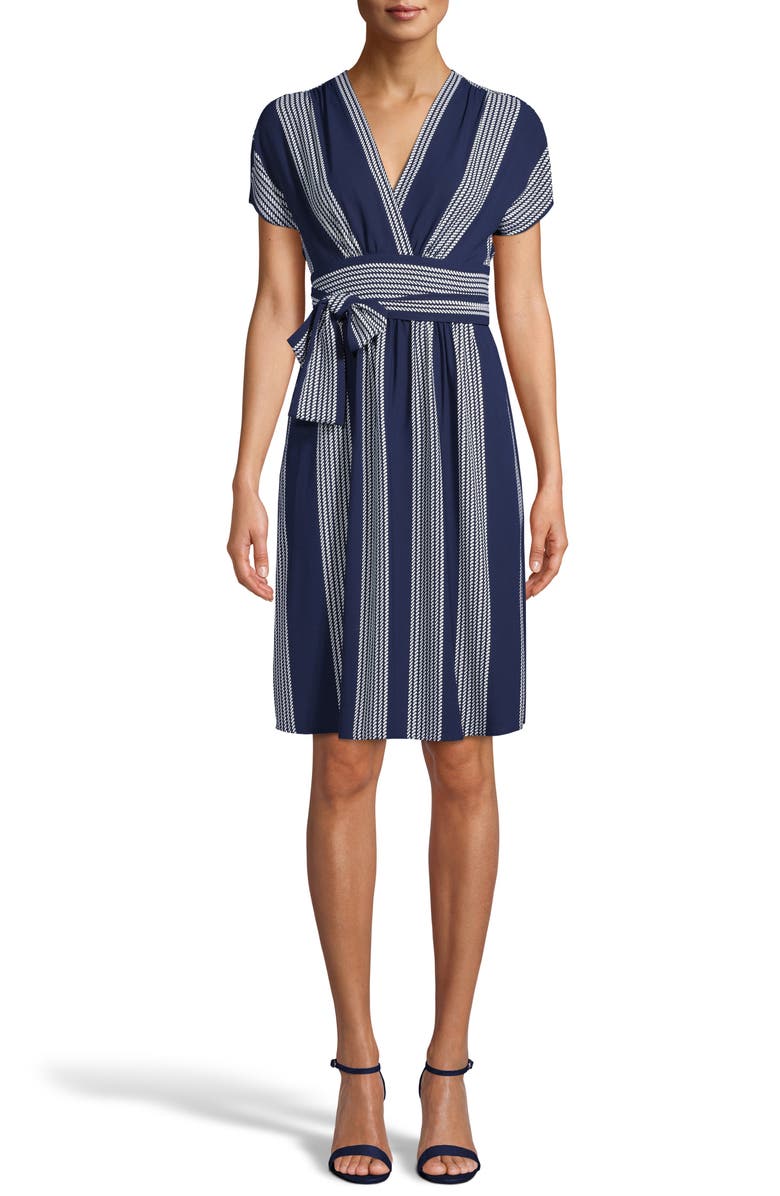 Anne Klein Stripe Faux Wrap Dress, Main, color, 