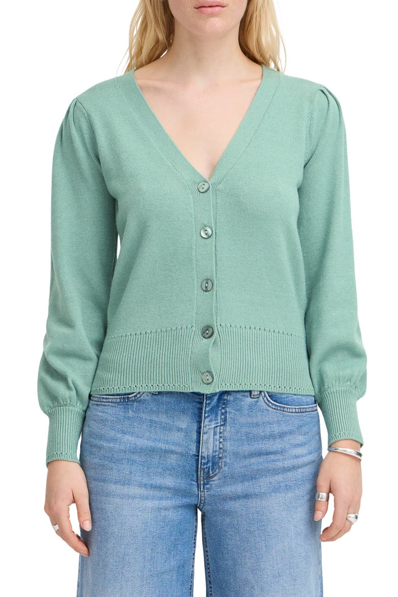 V-Neck Knit Cardigan, Main, color, BERYL GREEN