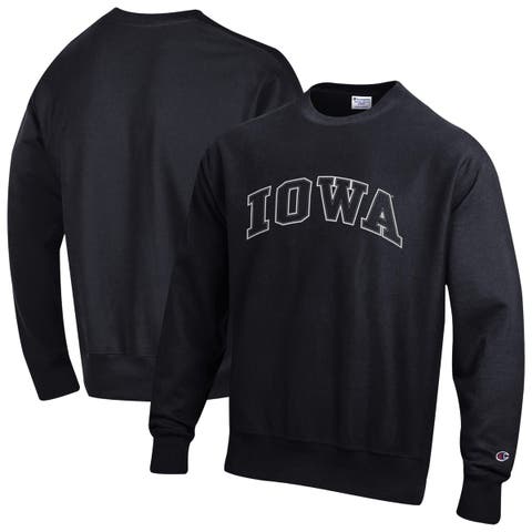 Men's Champion Black Iowa Hawkeyes Reverse Weave Crewneck Sweatshirt