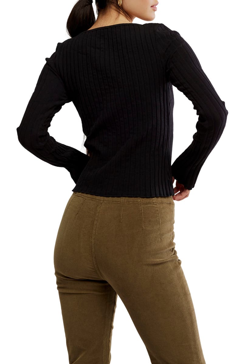 Free People Tilly Rib Long Sleeve Button-Up Top, Alternate, color, Black