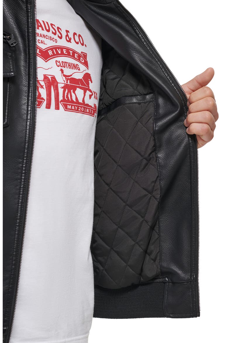 Water Resistant Faux Leather Aviator Bomber Jacket, Alternate, color, BLACK