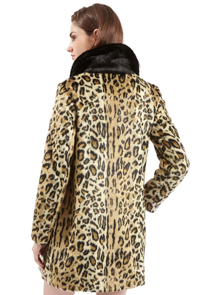 Leopard Print Faux Fur Swing Coat, Alternate, color, BROWN MULTI