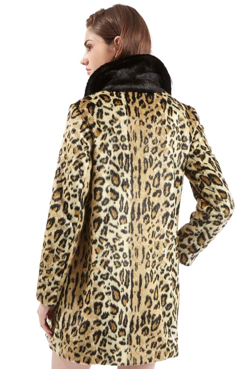 Topshop Leopard Print Faux Fur Swing Coat, Alternate, color, 