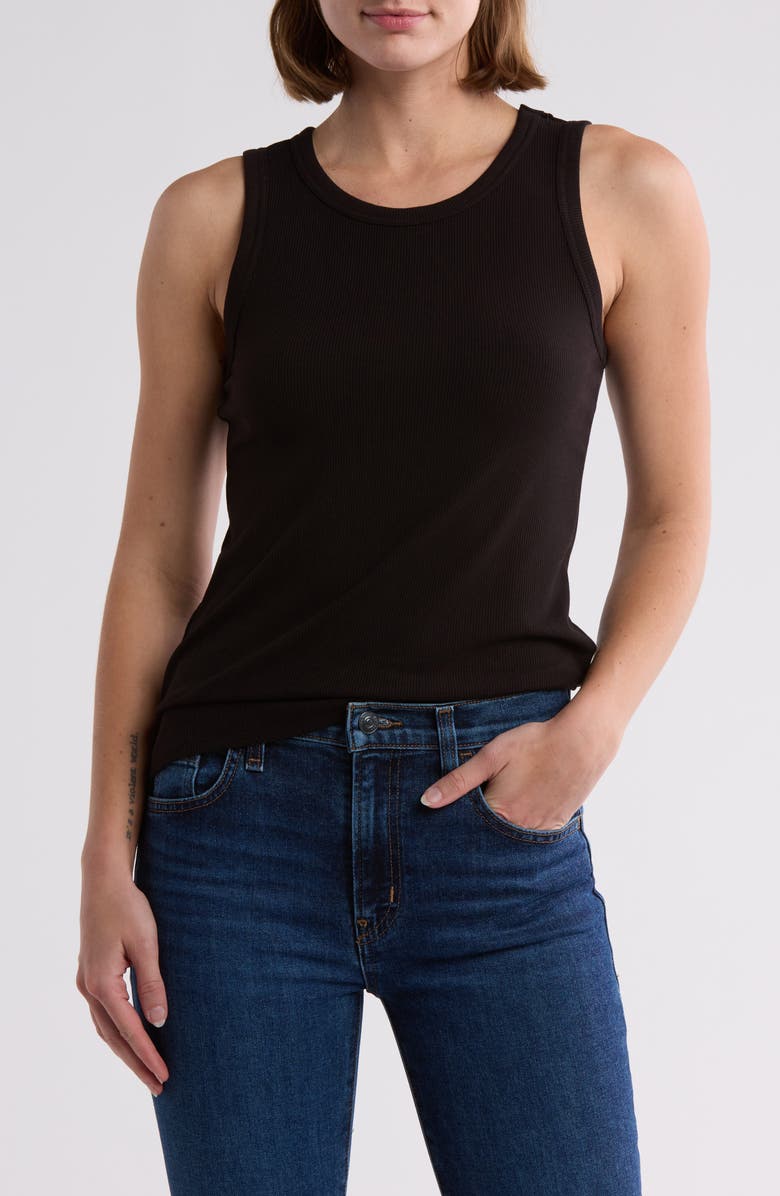 Halogen<sup>®</sup> Fitted Ribbed Tank Top, Main, color, Rich Black