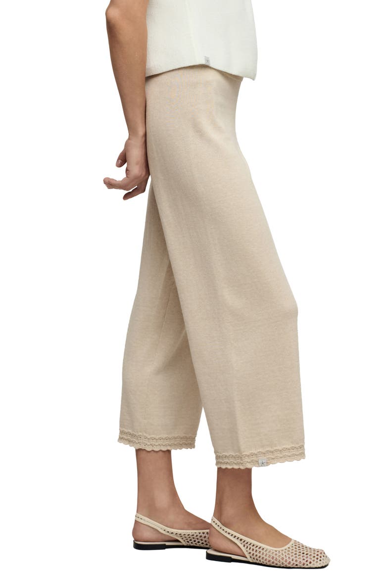 Pointelle Hem Cotton Crop Pants, Alternate, color, HEATHER STONE