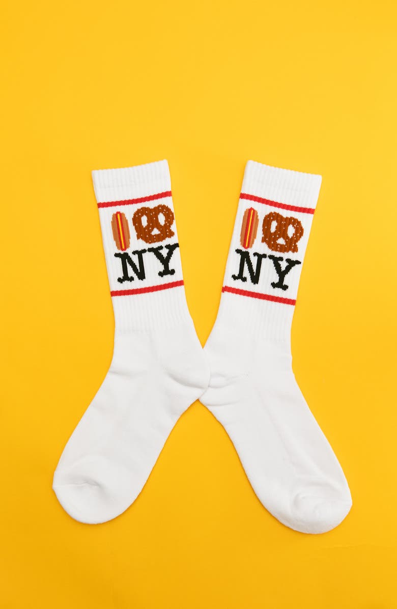 PiccoliNY NY Crew Socks, Alternate, color, Hot Dog/ Pretzel