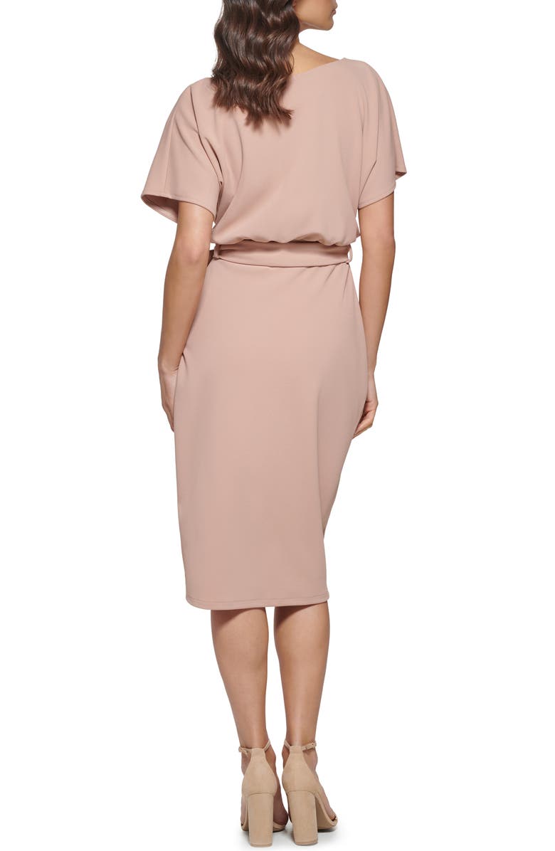 Kensie Tie Front Blouson Dress, Alternate, color, Tan
