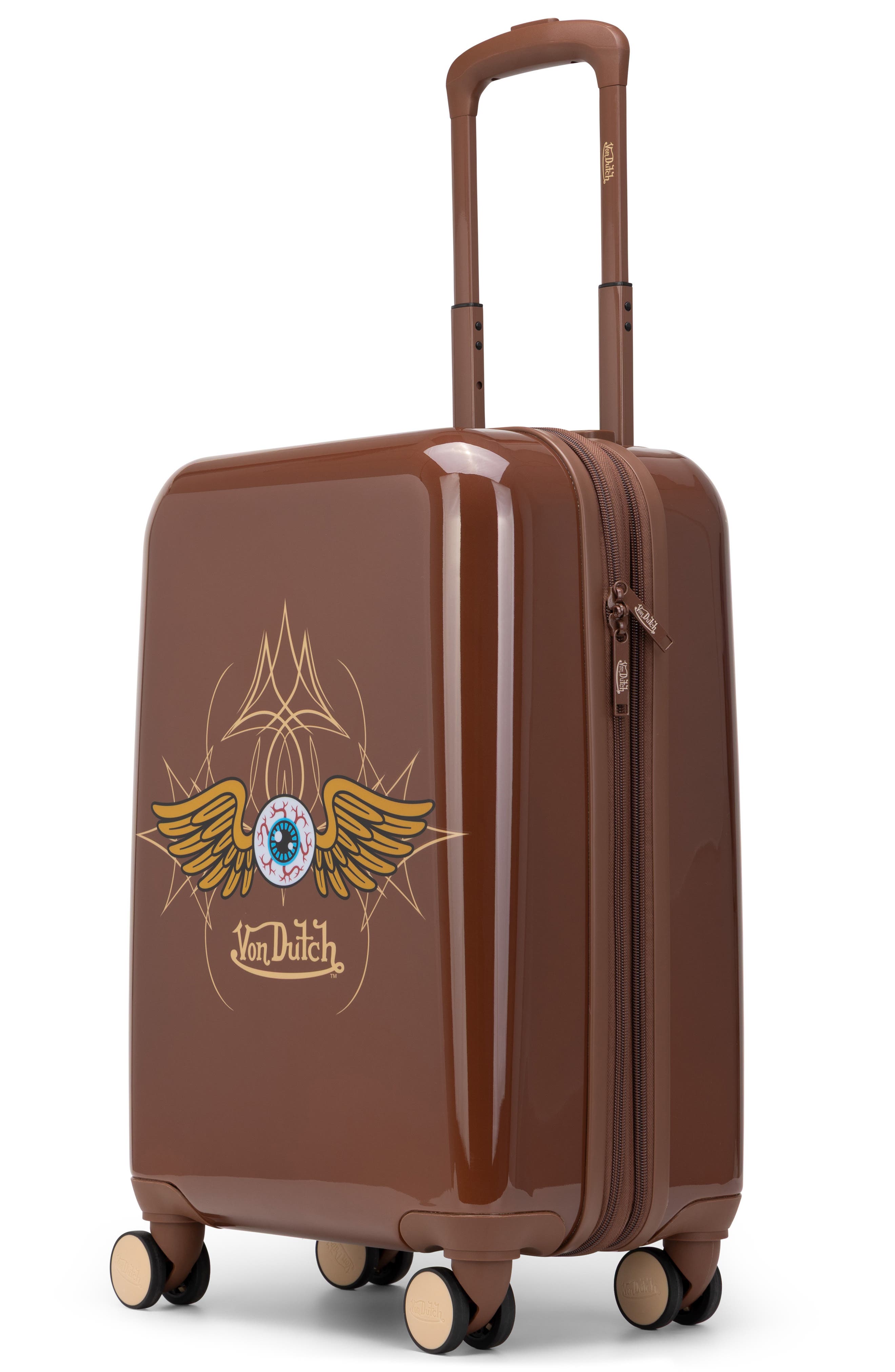Von Dutch Eyeflight Expandable Hardside Spinner Carry-on Suitcase, Alternate, color, Brown