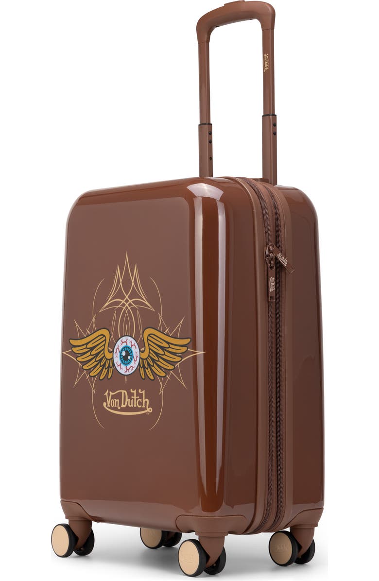 Von Dutch Eyeflight Expandable Hardside Spinner Carry-on Suitcase, Alternate, color, Brown