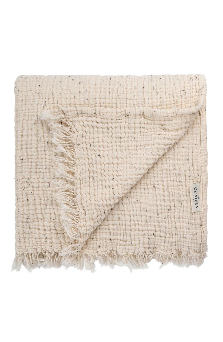 Oliviera Home Soho Supersoft 4-Layer Cotton Gauze Throw, Main, color, Ecru Black Dots