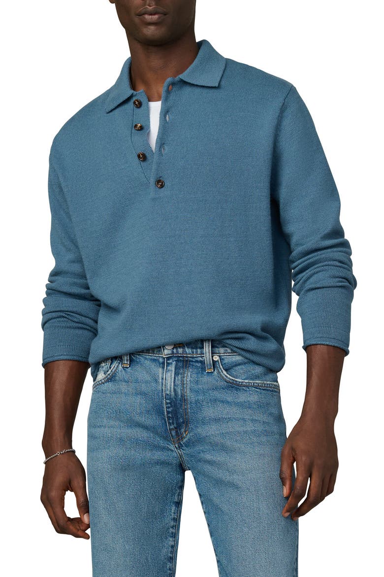 Long Sleeve Wool Polo Sweater, Main, color, BLUEFIN