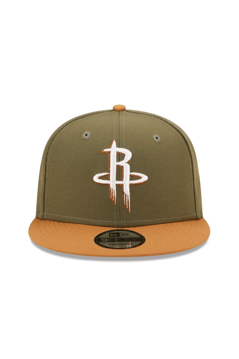 Men's New Era Olive/Brown Houston Rockets Two-Tone Color Pack 9FIFTY Snapback Hat, Alternate, color, Olive