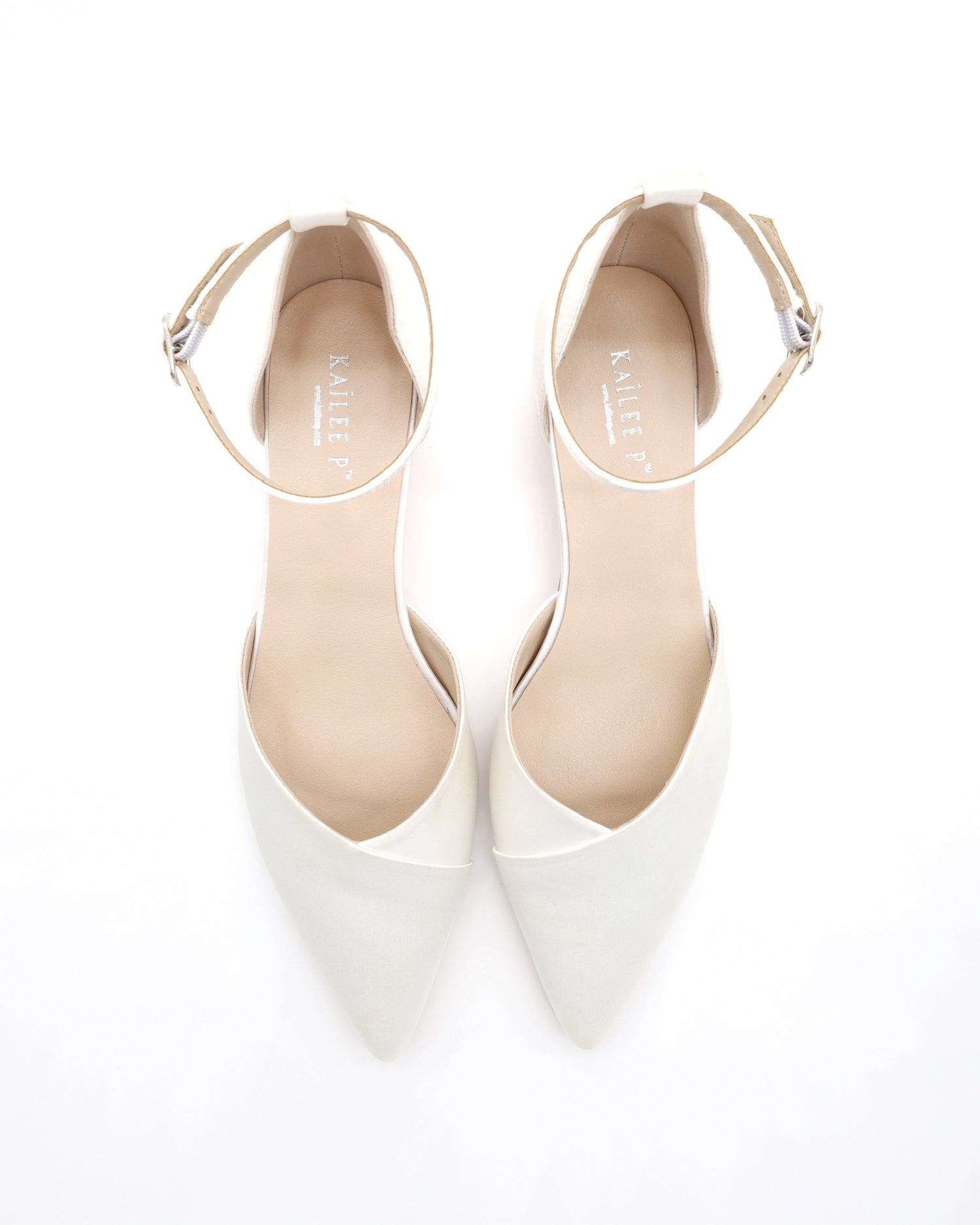 Kailee P Leila Satin Pointed Toe Low Block Heels Wedding Shoes, Alternate, color, White