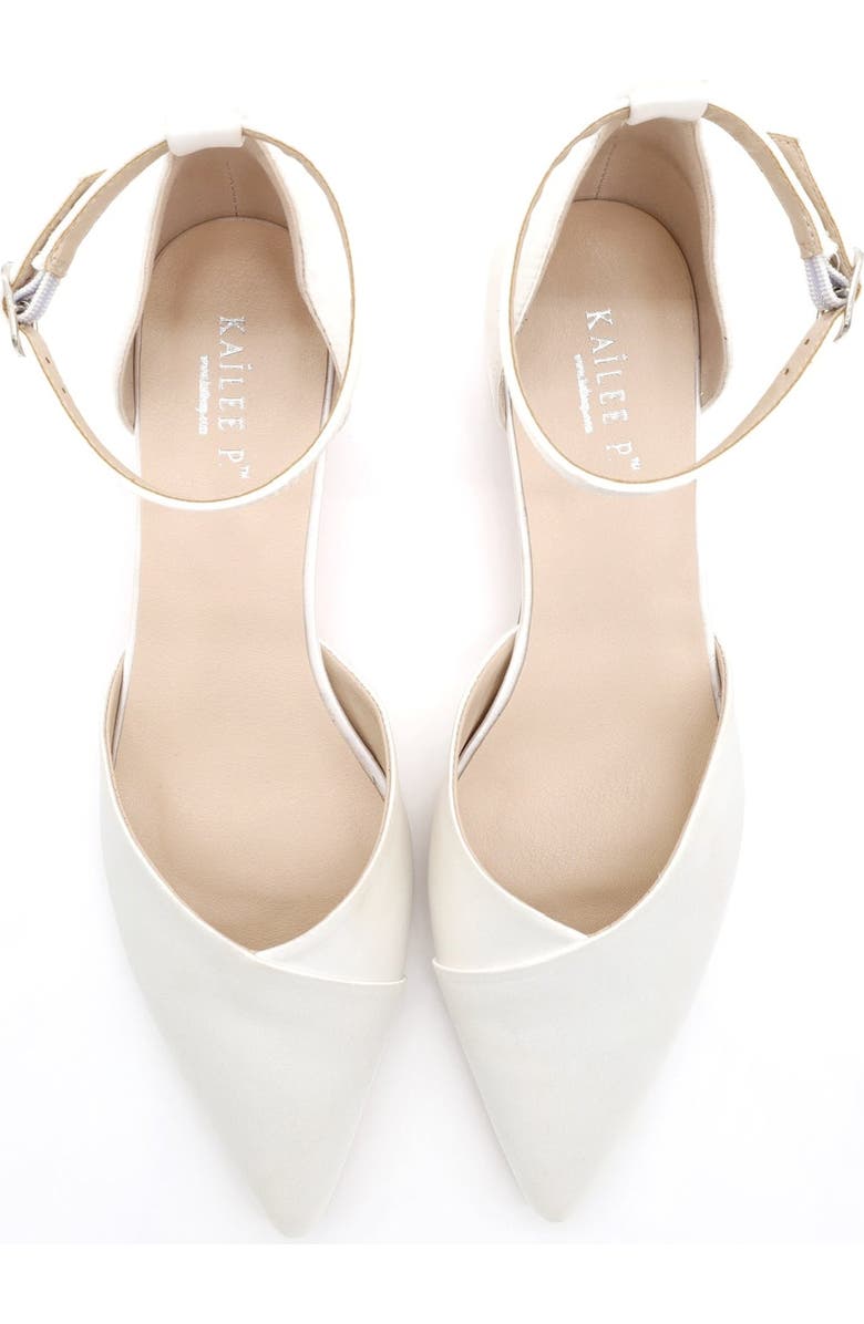 Kailee P Leila Satin Pointed Toe Low Block Heels Wedding Shoes, Alternate, color, White