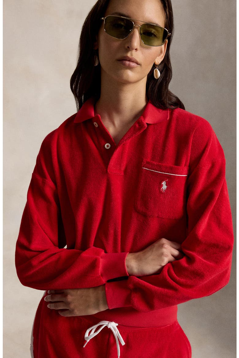 Terry Cloth Polo Sweatshirt, Alternate, color, RED