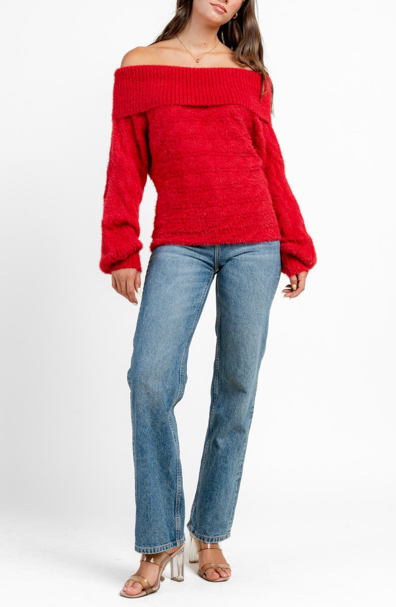 Beivy Oversize Off the Shoulder Sweater, Alternate, color, Bright Cherry Red