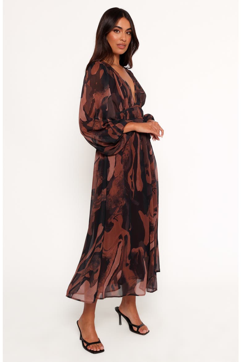 Blayze Long Sleeve Maxi Dress, Alternate, color, BROWN PRINT