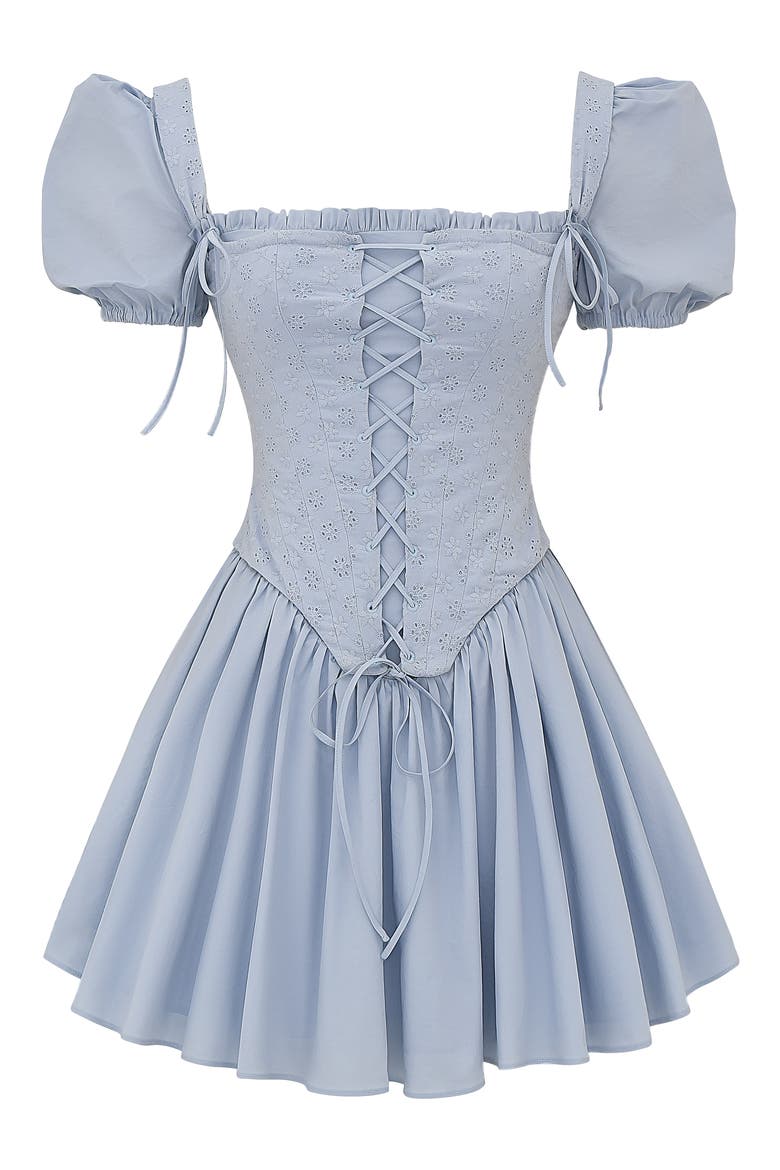 Broderie Anglaise Corset Bodice Minidress, Alternate, color, SOFT BLUE
