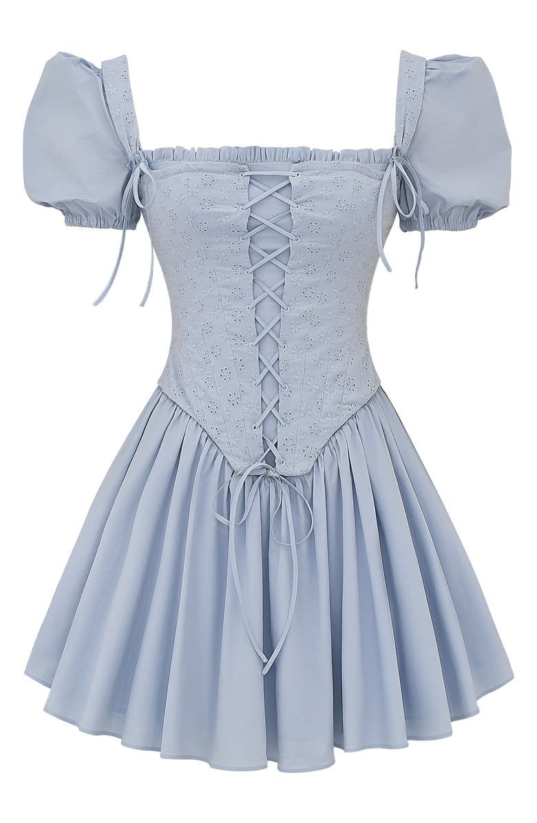 HOUSE OF CB Broderie Anglaise Corset Bodice Minidress, Alternate, color, Soft Blue