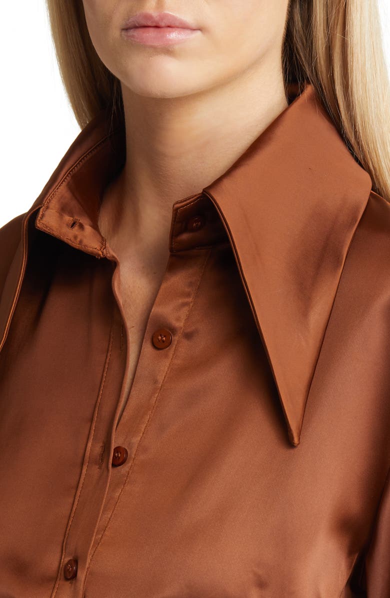 Amy Lynn Smocked Waist Satin Shirt, Alternate, color, 