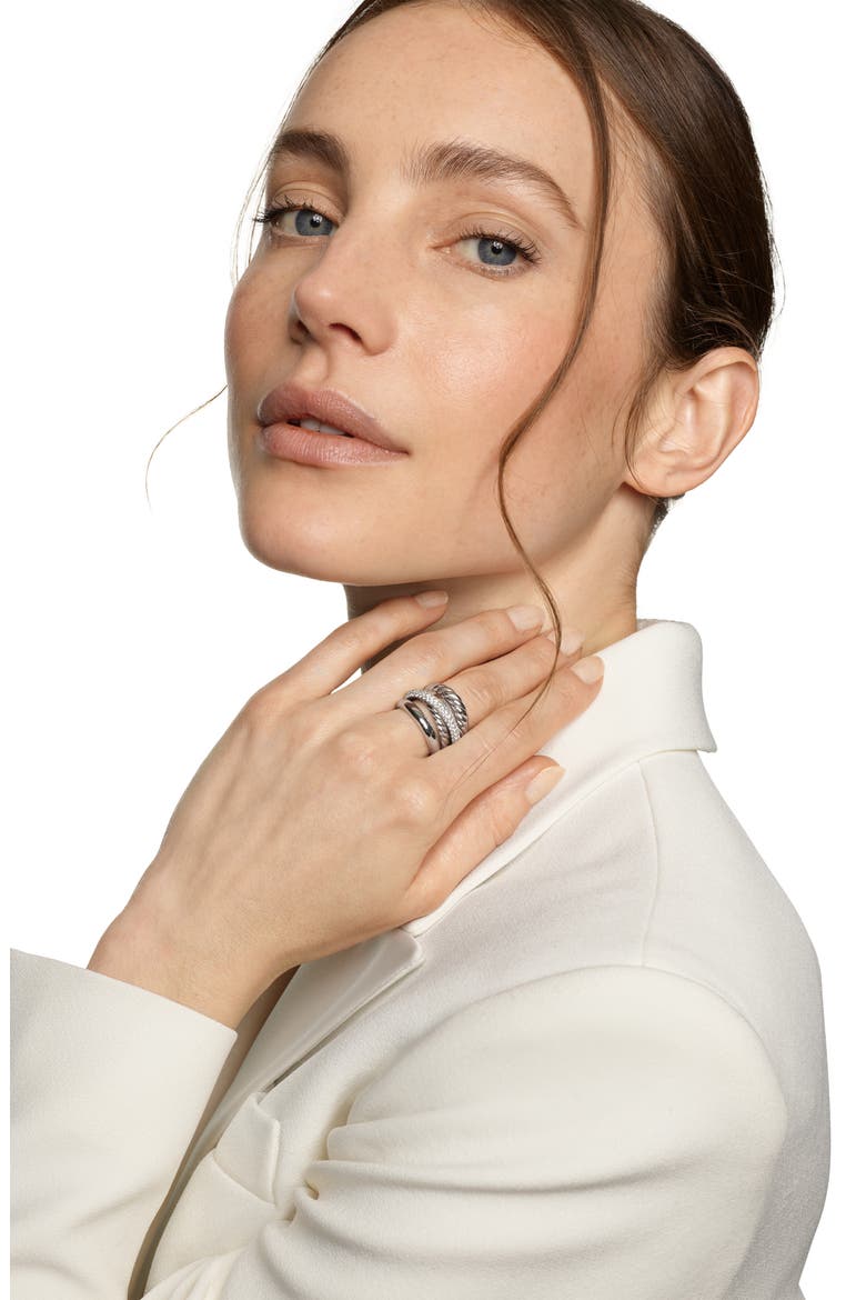 Bold Crossover Five-Row Diamond Stacked Ring, Alternate, color, STERLING SILVER