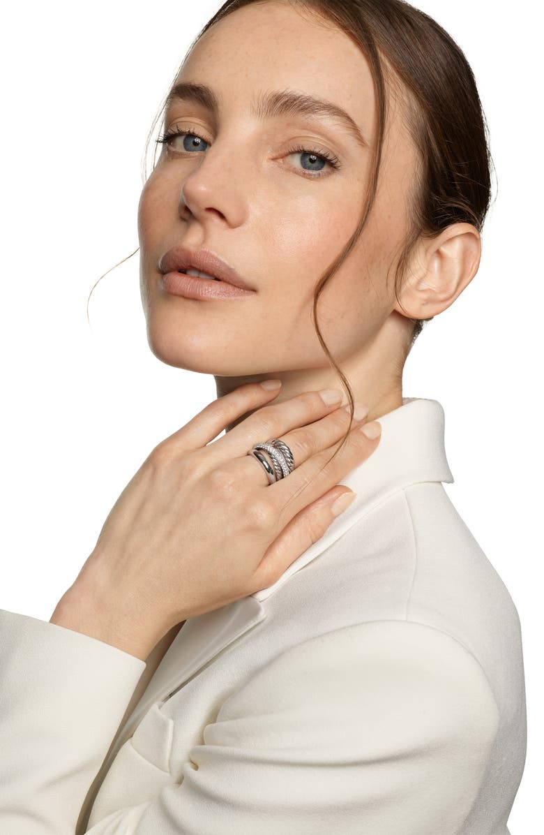 David Yurman Bold Crossover Five-Row Diamond Stacked Ring, Alternate, color, Sterling Silver