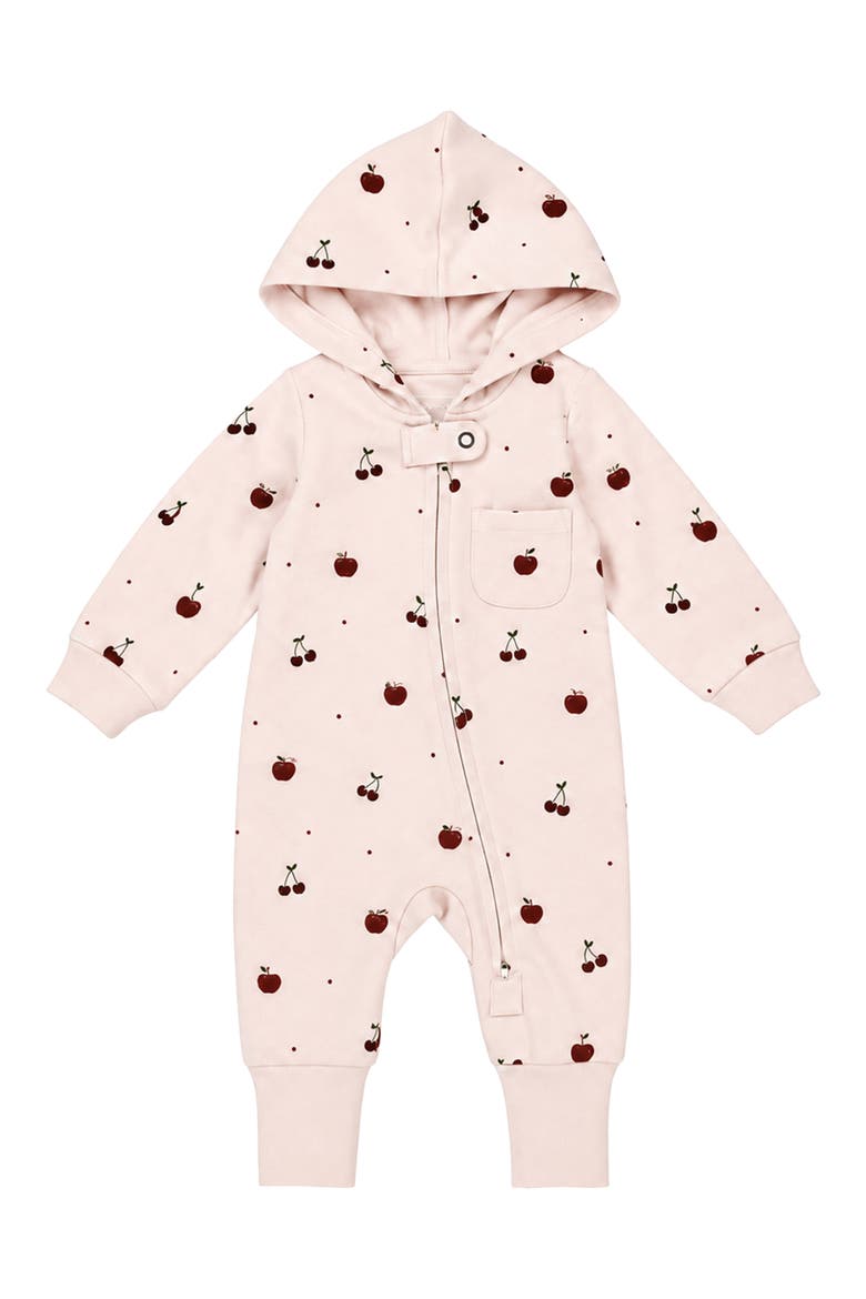Hooded Zip Romper, Main, color, CHERRY APPLE
