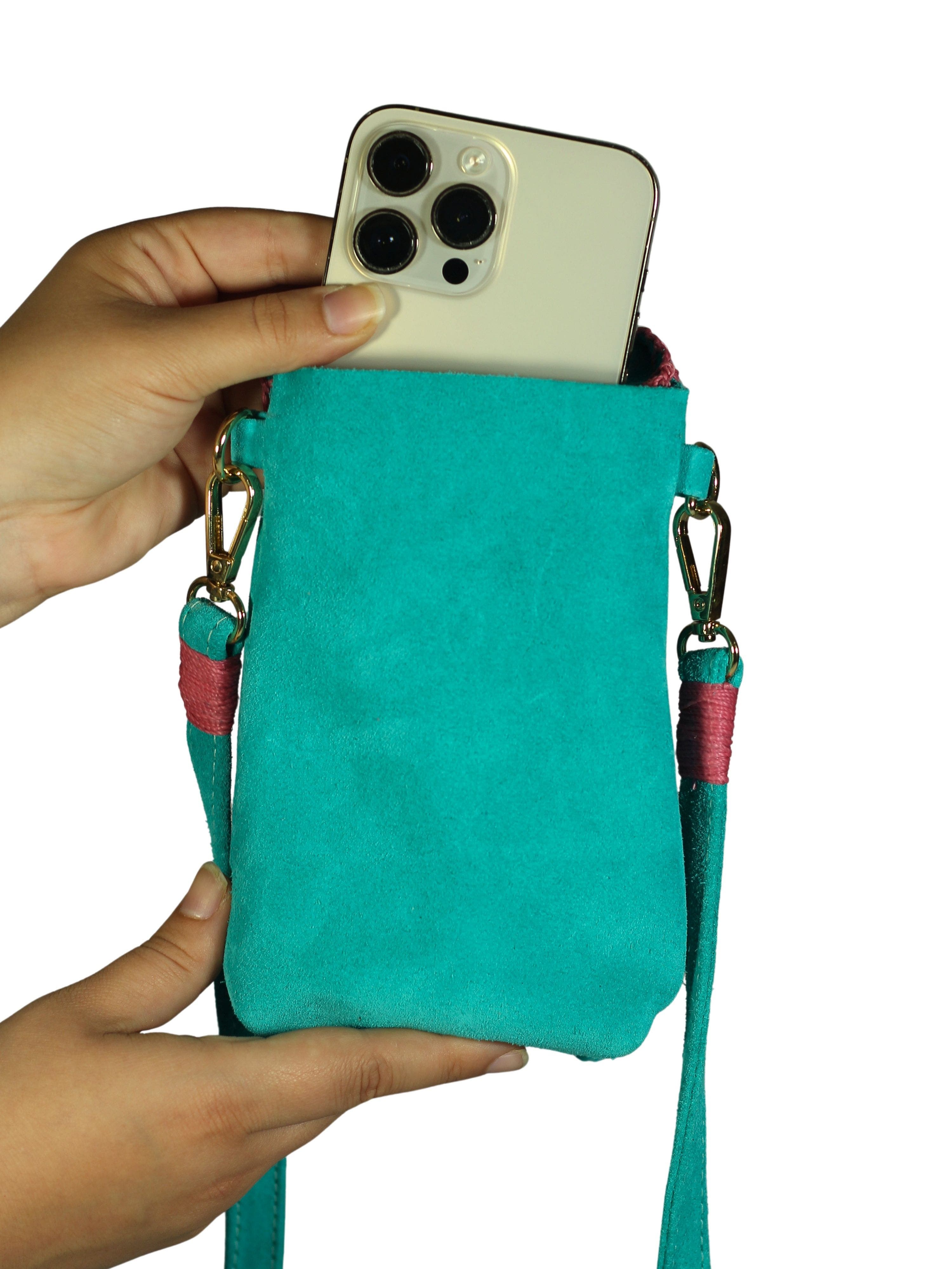 Carlos Falchi Cell Phone Butterly Suede Leather Bag, Alternate, color, Sky