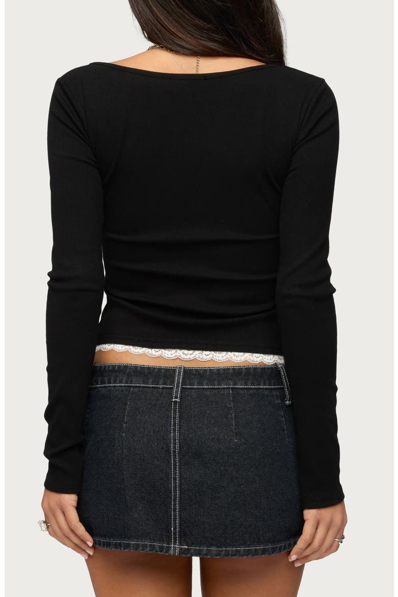 Joana Layered Lacy Henley Top, Alternate, color, BLACK