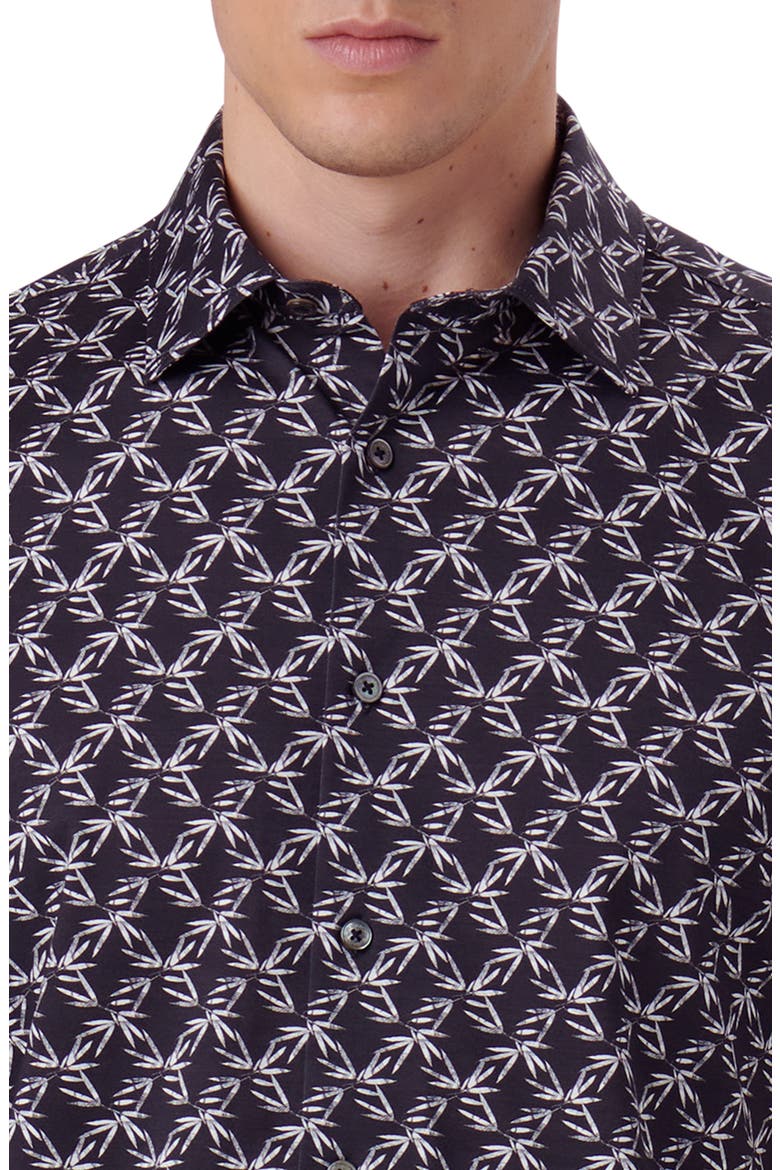 OoohCotton® Miles Leaf Print Short Sleeve Button-Up Shirt, Alternate, color, BLACK