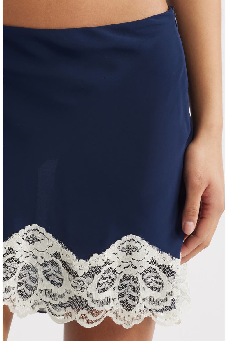 Sienna Lace Trim Slip Miniskirt, Alternate, color, NAVY