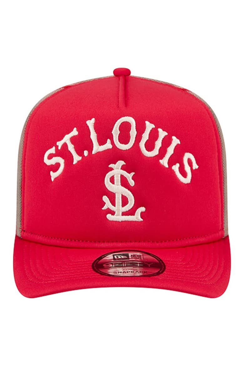 Men's New Era Red St. Louis Cardinals Vintage Arched Foam Front 9FIFTY A-Frame Adjustable Trucker Hat, Alternate, color, Red