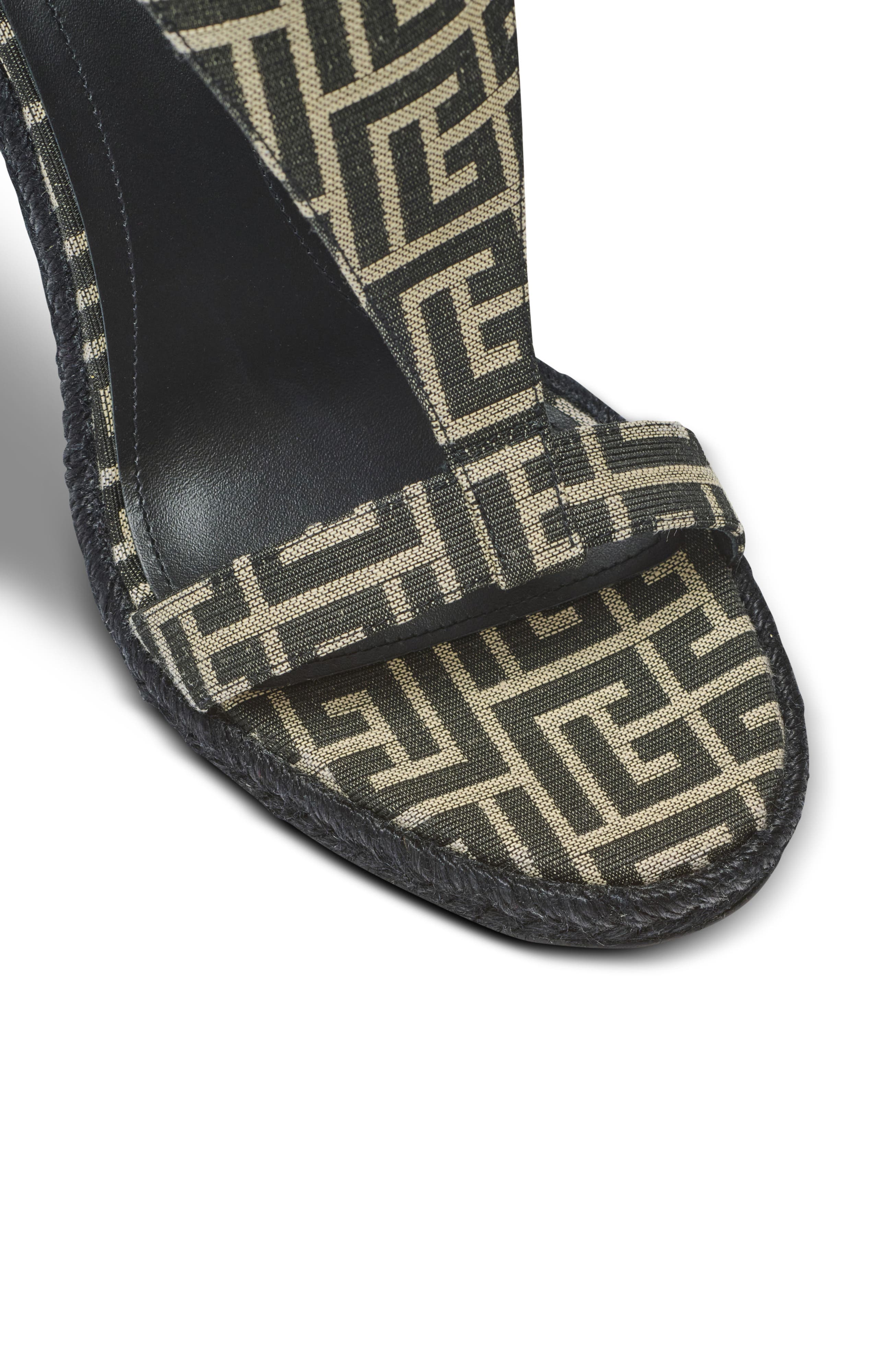 Balmain Anthem wedge espadrilles in monogram jacquard, Alternate, color, Black
