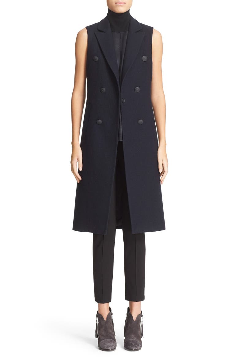 'Faye' Longline Double Breasted Wool Blend Vest, Alternate, color, SALUTE
