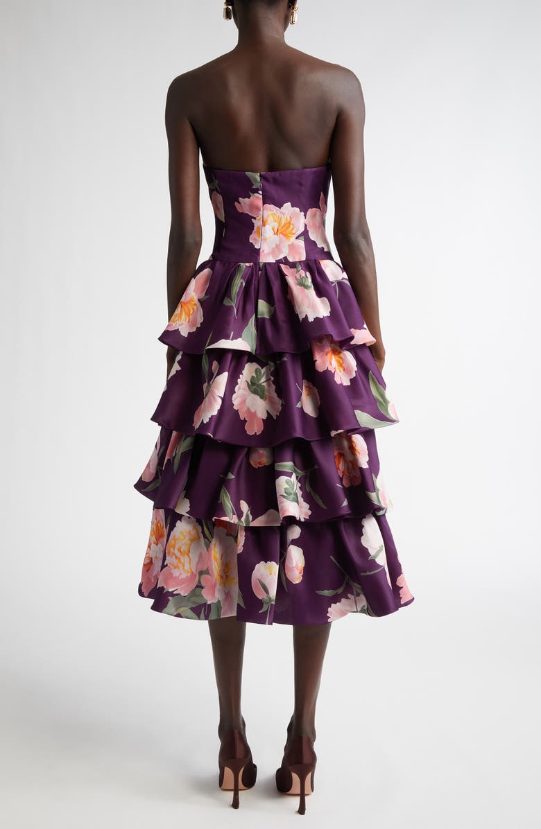 Carolina Herrera Floral Print Strapless Ruffle Midi Dress, Alternate, color,