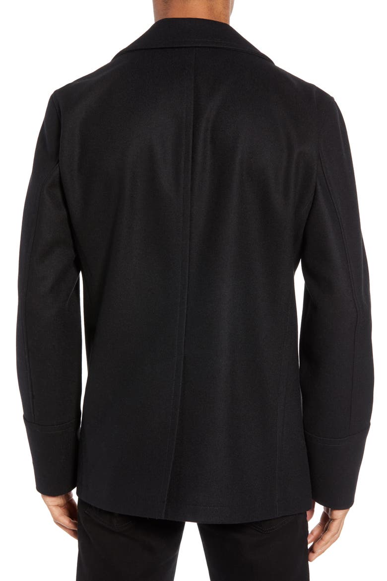 Wool Blend Double Breasted Peacoat, Alternate, color, BLACK