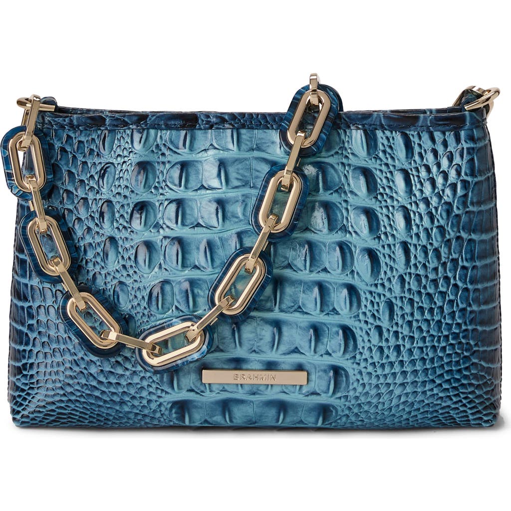 Brahmin Mod Lorelei Tiger Stripe Croc Embossed Leather Shoulder Bag In Blue